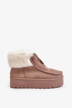 Damskie Boto Śniegowce Damskie Na Platformie Z Futerkiem I Suwakiem Ciemnobeżowe Filiala