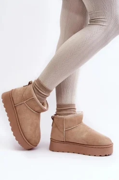 Boto Śniegowce Damskie*Śniegowce Damskie Na Platformie Ocieplane Futerkiem Beżowe Xamella