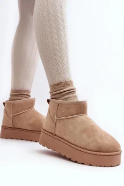 Boto Śniegowce Damskie*Śniegowce Damskie Na Platformie Ocieplane Futerkiem Beżowe Xamella