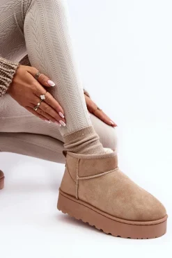 Boto Śniegowce Damskie*Śniegowce Damskie Na Platformie Ocieplane Futerkiem Beżowe Xamella