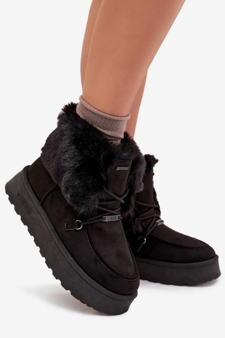 Big Star Shoes Śniegowce Damskie*Śniegowce Damskie Na Platformie Z Futerkiem I Wiązaniem Big Star SS274113 Czarne Czarny