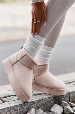 Boto Śniegowce Damskie*Śniegowce Damskie Na Platformie Ocieplane Futerkiem Jasnobeżowe Xamella Beżowy