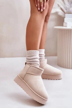 Boto Śniegowce Damskie*Śniegowce Damskie Na Platformie Ocieplane Futerkiem Jasnobeżowe Xamella Beżowy