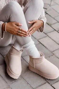 Boto Śniegowce Damskie*Śniegowce Damskie Na Platformie Ocieplane Futerkiem Jasnobeżowe Xamella Beżowy