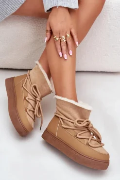 Damskie Boto Śniegowce Damskie Na Platformie Ocieplane Futerkiem Camel Aziara