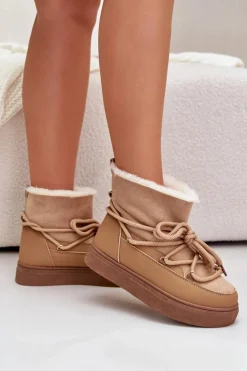 Damskie Boto Śniegowce Damskie Na Platformie Ocieplane Futerkiem Camel Aziara