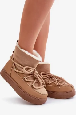 Damskie Boto Śniegowce Damskie Na Platformie Ocieplane Futerkiem Camel Aziara
