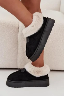 New Boto Śniegowce Damskie Na Platformie Z Futerkiem Czarne Calyra Czarny