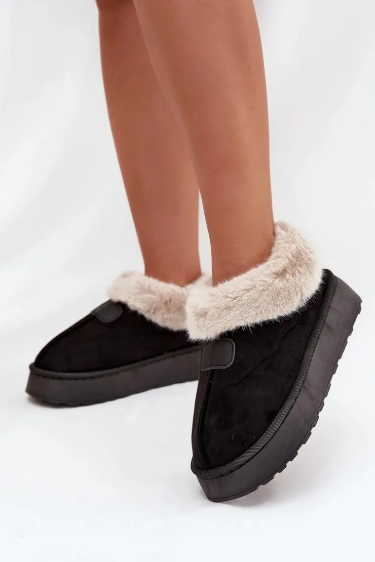 New Boto Śniegowce Damskie Na Platformie Z Futerkiem Czarne Calyra Czarny