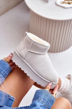 Sale Boto Śniegowce Damskie Na Platformie Ocieplane Futerkiem Jasnoszare Xamella Szary