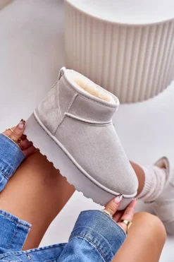 Sale Boto Śniegowce Damskie Na Platformie Ocieplane Futerkiem Jasnoszare Xamella Szary