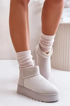 Sale Boto Śniegowce Damskie Na Platformie Ocieplane Futerkiem Jasnoszare Xamella Szary