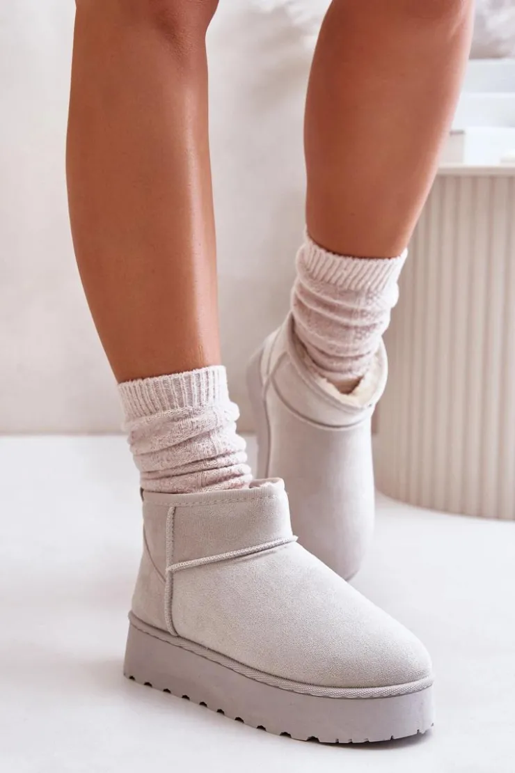 Sale Boto Śniegowce Damskie Na Platformie Ocieplane Futerkiem Jasnoszare Xamella Szary