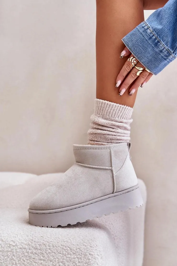 Sale Boto Śniegowce Damskie Na Platformie Ocieplane Futerkiem Jasnoszare Xamella Szary