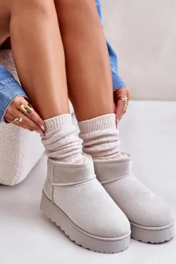 Sale Boto Śniegowce Damskie Na Platformie Ocieplane Futerkiem Jasnoszare Xamella Szary