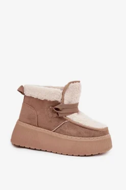 Boto Śniegowce Damskie*Śniegowce Damskie Na Platformie Z Futerkiem Beżowe Florivelle Beżowy