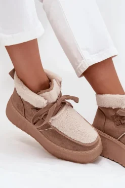 Boto Śniegowce Damskie*Śniegowce Damskie Na Platformie Z Futerkiem Beżowe Florivelle Beżowy