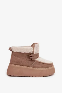 Boto Śniegowce Damskie*Śniegowce Damskie Na Platformie Z Futerkiem Beżowe Florivelle Beżowy