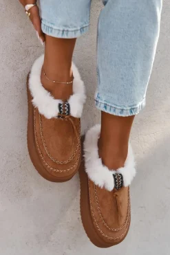 Boto Śniegowce Damskie|Kapcie Klasyczne*Śniegowce Damskie Na Platformie Z Futerkiem I Przeszyciami Camel Kellina Brązowy