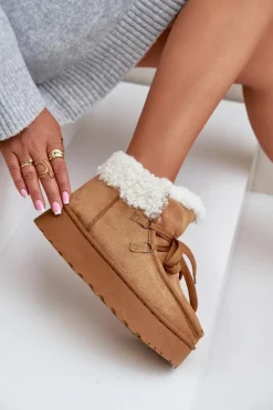 Discount Boto Śniegowce Damskie Na Platformie Z Futerkiem Typu Branek Camel Ciabellae Brązowy
