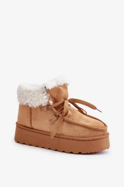 Discount Boto Śniegowce Damskie Na Platformie Z Futerkiem Typu Branek Camel Ciabellae Brązowy