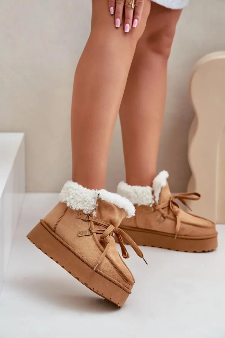 Discount Boto Śniegowce Damskie Na Platformie Z Futerkiem Typu Branek Camel Ciabellae Brązowy