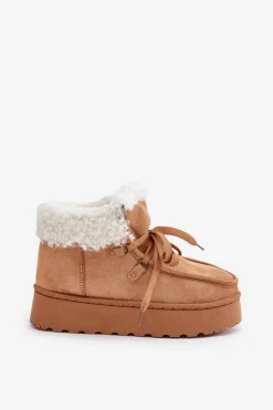 Discount Boto Śniegowce Damskie Na Platformie Z Futerkiem Typu Branek Camel Ciabellae Brązowy