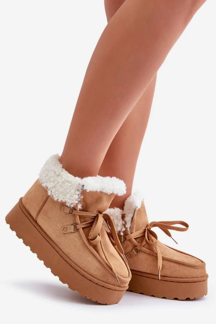 Discount Boto Śniegowce Damskie Na Platformie Z Futerkiem Typu Branek Camel Ciabellae Brązowy