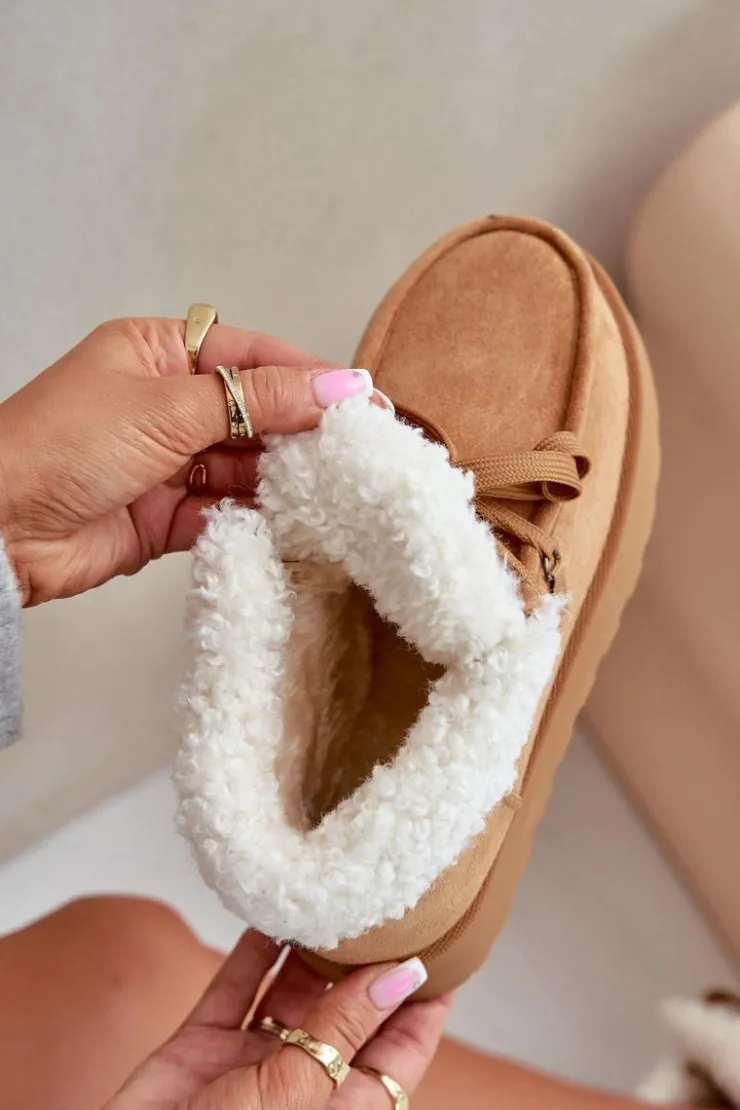 Discount Boto Śniegowce Damskie Na Platformie Z Futerkiem Typu Branek Camel Ciabellae Brązowy