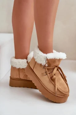 Discount Boto Śniegowce Damskie Na Platformie Z Futerkiem Typu Branek Camel Ciabellae Brązowy
