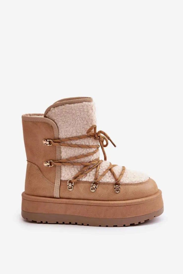 Damskie Boto Śniegowce Damskie Na Platformie Z Wiązaniem Jasnobrązowe Riaviana