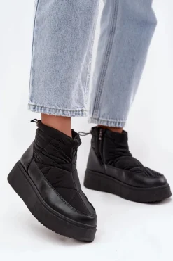 Boto Śniegowce Damskie*Śniegowce Damskie Na Platformie Ocieplane Futerkiem Czarne Tahlira