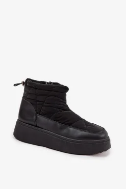 Boto Śniegowce Damskie*Śniegowce Damskie Na Platformie Ocieplane Futerkiem Czarne Tahlira
