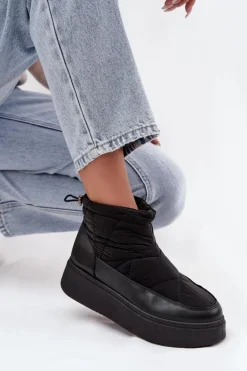 Boto Śniegowce Damskie*Śniegowce Damskie Na Platformie Ocieplane Futerkiem Czarne Tahlira