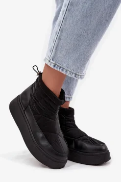 Boto Śniegowce Damskie*Śniegowce Damskie Na Platformie Ocieplane Futerkiem Czarne Tahlira