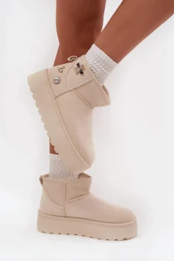 Damskie Boto Śniegowce Damskie Na Platformie Z Przypinkami Jasnobeżowe Maelle