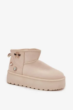 Damskie Boto Śniegowce Damskie Na Platformie Z Przypinkami Jasnobeżowe Maelle