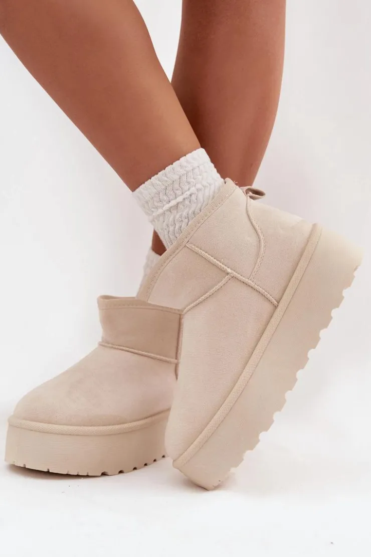 Damskie Boto Śniegowce Damskie Na Platformie Z Przypinkami Jasnobeżowe Maelle