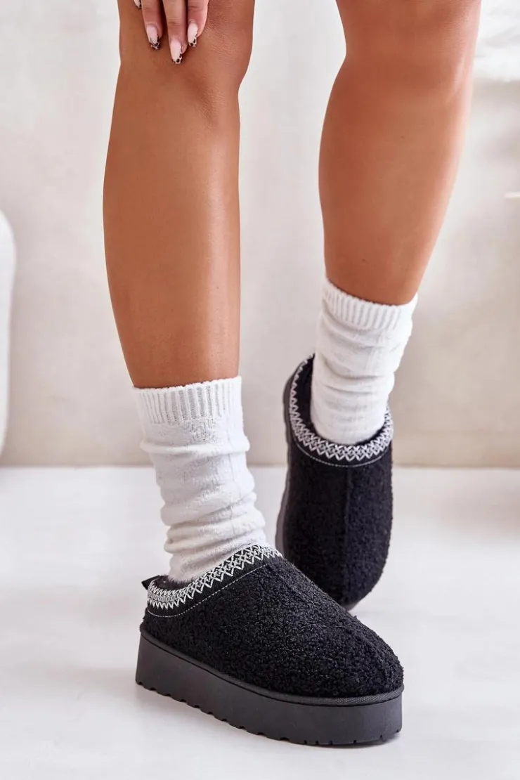 Damskie Boto Śniegowce Damskie Na Platformie Z Haftem Czarne Tirissa