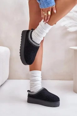 Damskie Boto Śniegowce Damskie Na Platformie Z Haftem Czarne Tirissa