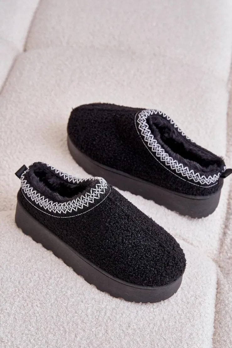 Damskie Boto Śniegowce Damskie Na Platformie Z Haftem Czarne Tirissa