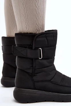 Boto Śniegowce Damskie*Śniegowce Damskie Na Rzep Ocieplane Czarne Jawora