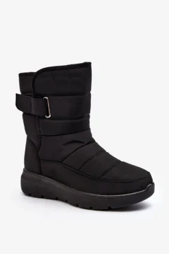 Boto Śniegowce Damskie*Śniegowce Damskie Na Rzep Ocieplane Czarne Jawora