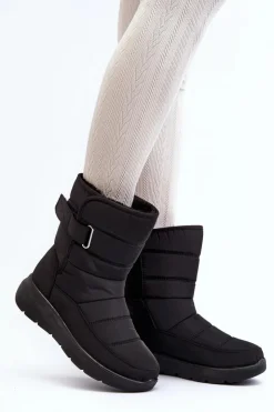 Boto Śniegowce Damskie*Śniegowce Damskie Na Rzep Ocieplane Czarne Jawora
