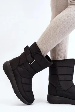 Boto Śniegowce Damskie*Śniegowce Damskie Na Rzep Ocieplane Czarne Jawora