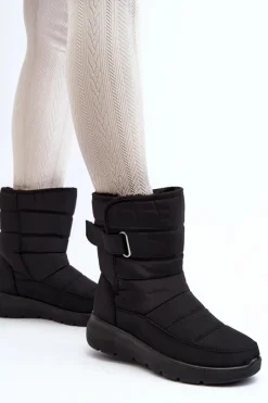 Boto Śniegowce Damskie*Śniegowce Damskie Na Rzep Ocieplane Czarne Jawora
