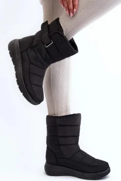 Boto Śniegowce Damskie*Śniegowce Damskie Na Rzep Ocieplane Czarne Jawora