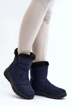 Boto Śniegowce Damskie*Śniegowce Damskie Na Suwak Z Futerkiem Granatowe Zeuna Niebieski