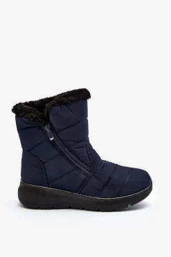 Boto Śniegowce Damskie*Śniegowce Damskie Na Suwak Z Futerkiem Granatowe Zeuna Niebieski