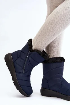 Boto Śniegowce Damskie*Śniegowce Damskie Na Suwak Z Futerkiem Granatowe Zeuna Niebieski